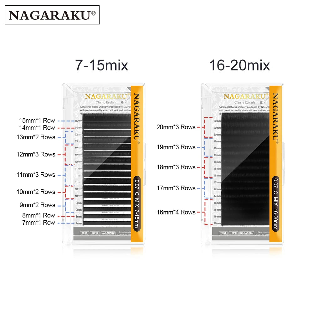 NAGARAKU Fast Ship 16rows/case 7~25mm Mix Premium Natural Synthetic Mink Individual Eyelash Extension