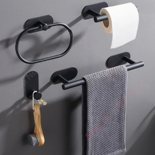 Wall Mount Toilet Towel Paper Holder Adhesive Black Silver Kitchen Roll Paper Stand Hanging Napkin Rack Bathroom Accessories WC