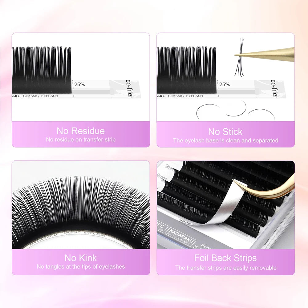 NAGARAKU Fast Ship 16rows/case 7~25mm Mix Premium Natural Synthetic Mink Individual Eyelash Extension