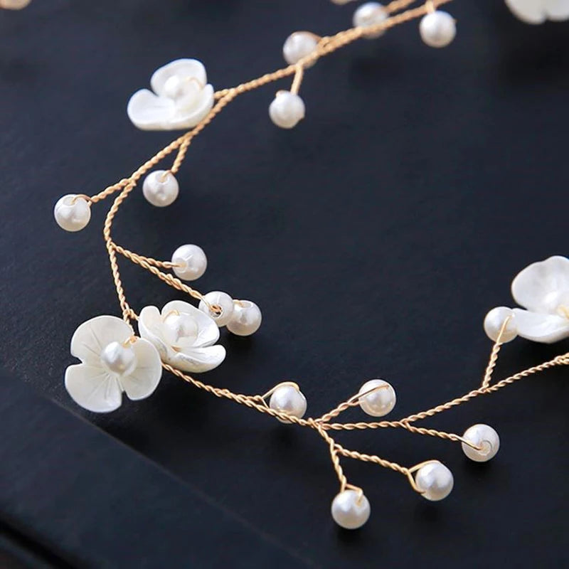 Fashion Bridal Wedding Crystal Hair Accessories Pearl Flower Headband Bride Hairband Beads Decoration Hair Comb For Women