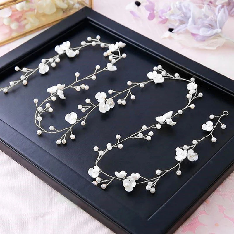 Fashion Bridal Wedding Crystal Hair Accessories Pearl Flower Headband Bride Hairband Beads Decoration Hair Comb For Women