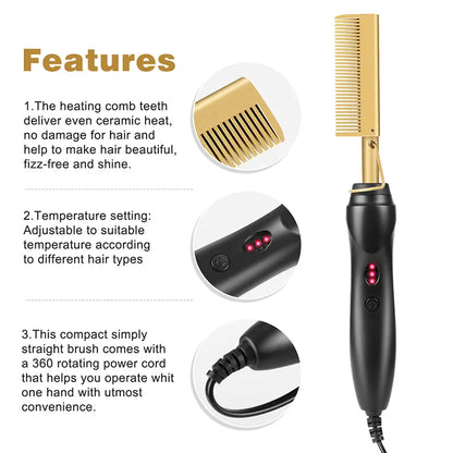 2 in 1  Electric Hot Heating Comb Hair Straightener Curler Wet Dry Hair Iron Straightening Brush Hair Styling Tool