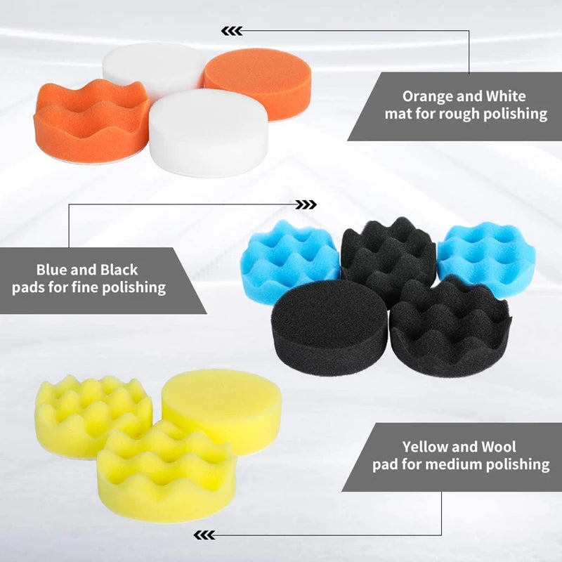 Car Polishing Sponge Pads Kit Foam Pad Buffer Kit Polishing Machine Wax Pads for Auto Motorcycle motor vehicle Removes Scratches