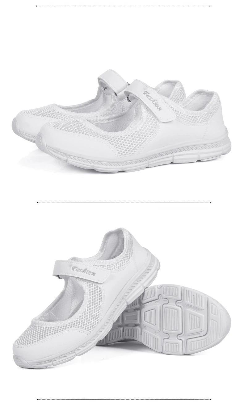 Summer Women Casual Shoes Soft Portable Sneakers Walking Shoes Flat Soles for Women Breathable Slip on White Shoes