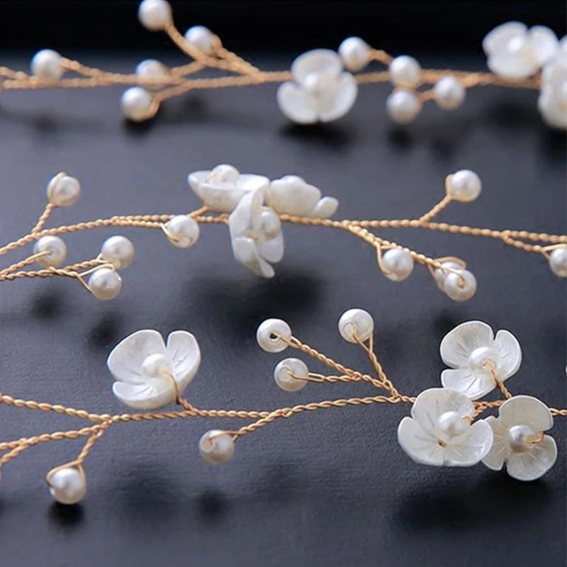 Fashion Bridal Wedding Crystal Hair Accessories Pearl Flower Headband Bride Hairband Beads Decoration Hair Comb For Women