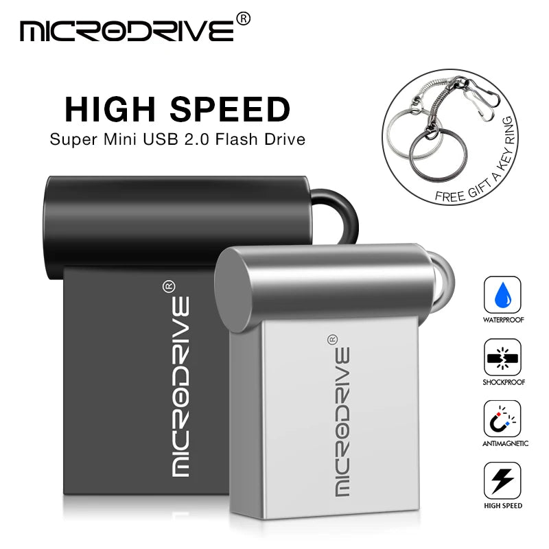 Super Mini Metal USB Flash Drive 4GB 8GB 16GB 32GB 64GB 128GB 256GB 512GB Pen Memory Stick U Disk USB2.0 with Key Chain Pendrive