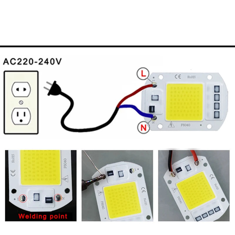 LED Chip COB lamp 10W 20W 30W 50W AC 220V 240V IP65 Smart IC No Need Driver DIY Flood light Led Bulb Spotlight Outdoor Lamp bead