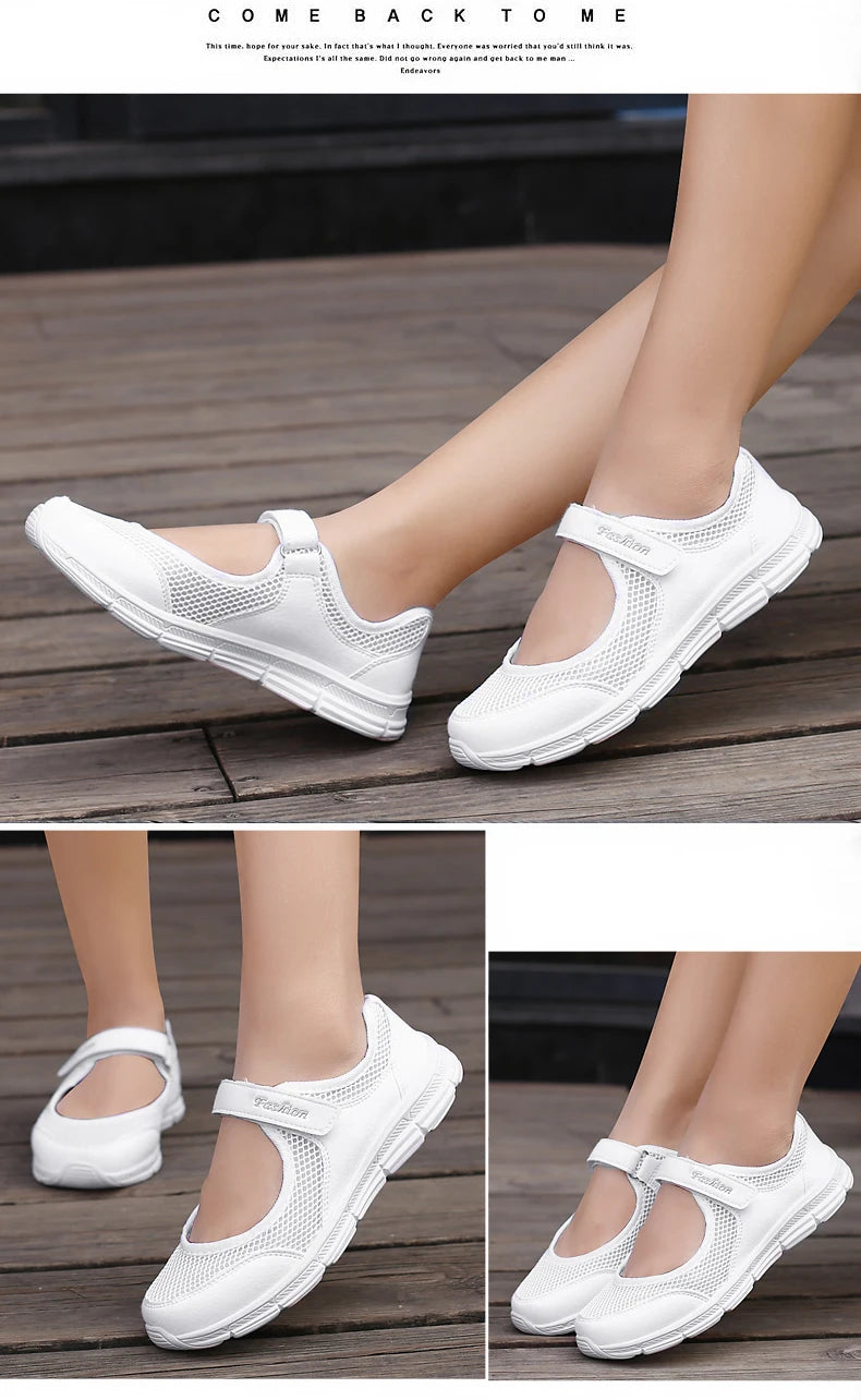 Summer Women Casual Shoes Soft Portable Sneakers Walking Shoes Flat Soles for Women Breathable Slip on White Shoes