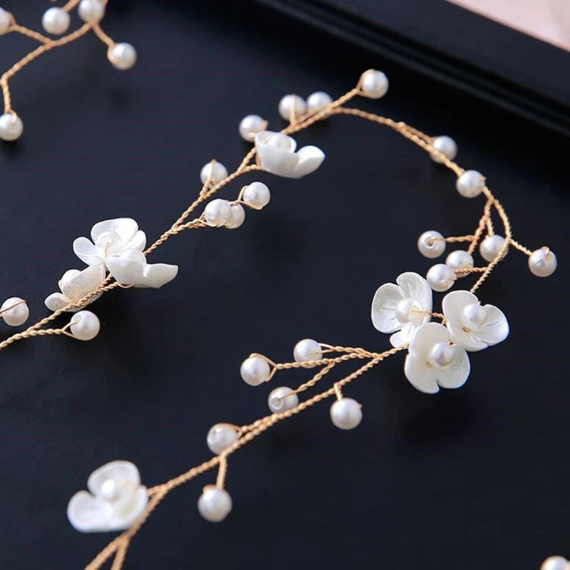 Fashion Bridal Wedding Crystal Hair Accessories Pearl Flower Headband Bride Hairband Beads Decoration Hair Comb For Women