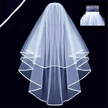 Short Simple Wedding Veil Tulle Two Layer With Comb White Ivory Bridal Veil for Bride for Marriage Wedding Accessories