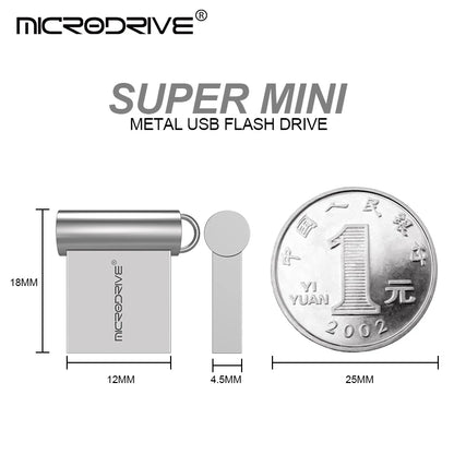 Super Mini Metal USB Flash Drive 4GB 8GB 16GB 32GB 64GB 128GB 256GB 512GB Pen Memory Stick U Disk USB2.0 with Key Chain Pendrive