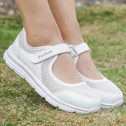 Summer Women Casual Shoes Soft Portable Sneakers Walking Shoes Flat Soles for Women Breathable Slip on White Shoes