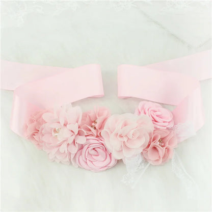 Pink White Blue Purple Fashion Flower Wedding Belts Pearl Bow Wedding Dress Belt Bridal Ribbon Sash Belt Party Bridesmaid Dress