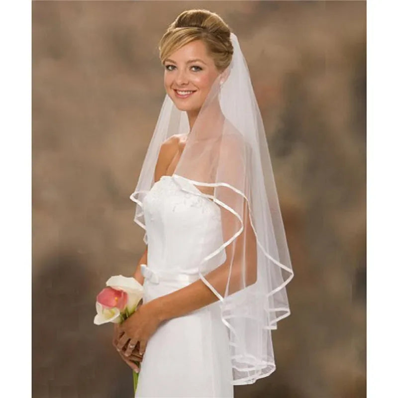 Short Simple Wedding Veil Tulle Two Layer With Comb White Ivory Bridal Veil for Bride for Marriage Wedding Accessories