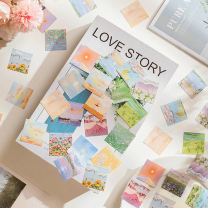 46 Pcs Kawaii Paper Stationery Sticker Set Spring Filed Floral Scenery Cute Scrapbooking Decorative Diy Label Gift Packing Decor