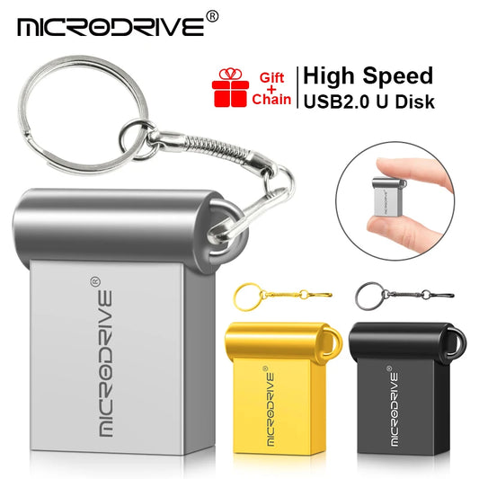 Super Mini Metal USB Flash Drive 4GB 8GB 16GB 32GB 64GB 128GB 256GB 512GB Pen Memory Stick U Disk USB2.0 with Key Chain Pendrive