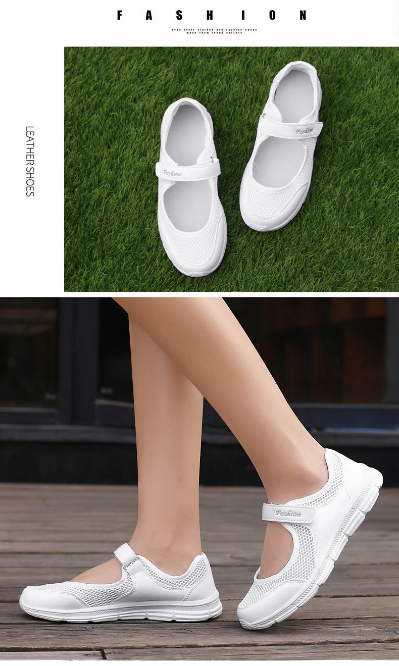 Summer Women Casual Shoes Soft Portable Sneakers Walking Shoes Flat Soles for Women Breathable Slip on White Shoes