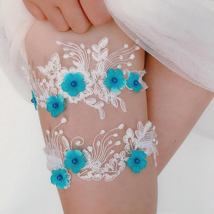 Bride Sexy Lace Flower Rhinestones Pearls Wedding Garter Belt Bridal Thigh Leg Garter Ring For Women Wedding Accessories