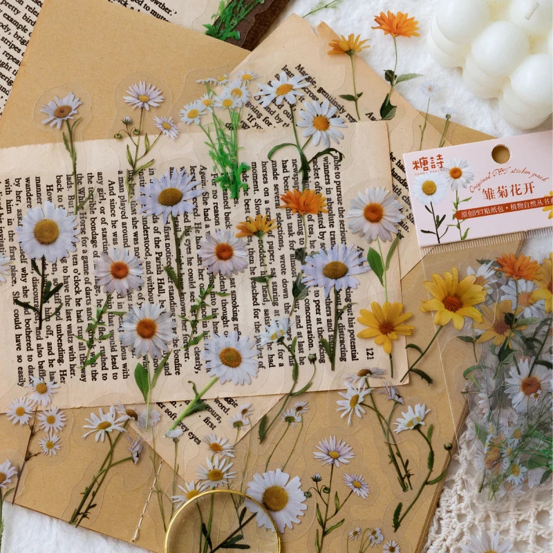 40 pcs/bag Plant Nature Flower Decorative PVC Sticker Scrapbooking diy Label Diary Stationery Album Journal Daisy mushroom Stick