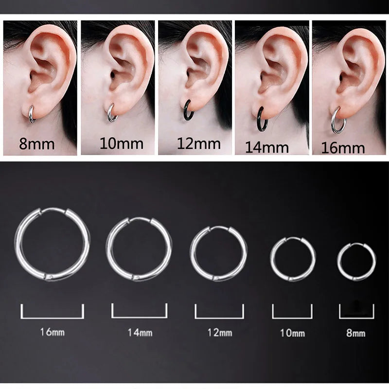 1 pair Women/Man Stainless Steel Small Hoops Earring Piercing Ear Cartilage Tragus Simple Thin Circle Anti-allergic Ear Buckle