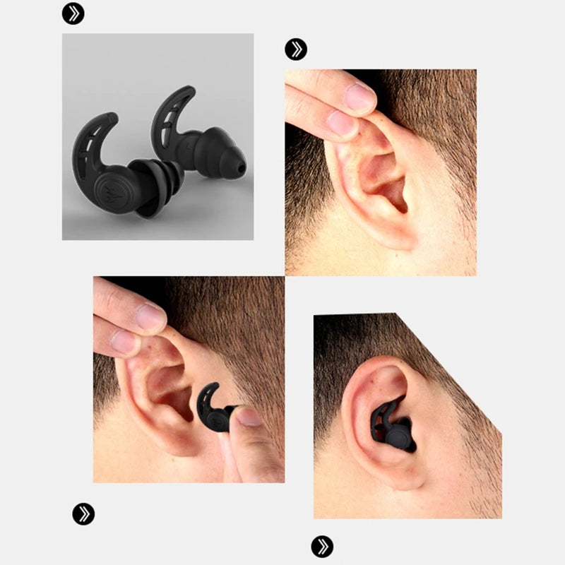 2Pcs 3 Layer Soft Silicone Ear Plugs Tapered Sleep Noise Reduction Earplugs Sound Insulation Ear Protector