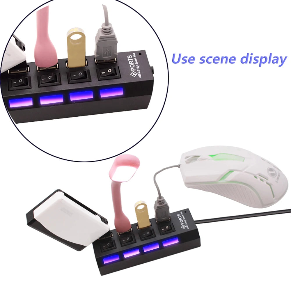 USB 2.0 Hub USB Hub 2.0 Multi USB Splitter Hub Use Power Adapter 4/7 Port Multiple Expander 2.0 USB Hub with Switch for PC