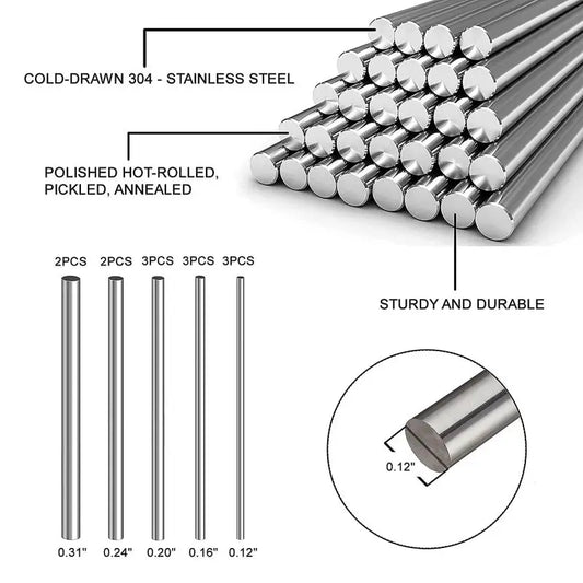 1/5Pc Stainles Steel Solid Round Rod Lathe Bar Stock Assorted for DIY Craft Tool Diameter 2mm 2.5mm 3mm 4mm 5mm 6mm 8mm 10mm14mm