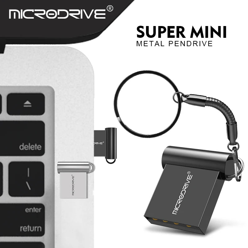 Super Mini Metal USB Flash Drive 4GB 8GB 16GB 32GB 64GB 128GB 256GB 512GB Pen Memory Stick U Disk USB2.0 with Key Chain Pendrive