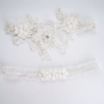 Bride Sexy Lace Flower Rhinestones Pearls Wedding Garter Belt Bridal Thigh Leg Garter Ring For Women Wedding Accessories