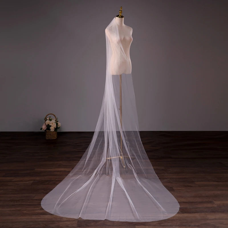 Wholesale Soft Tulle 3Meter 5Meter White Ivory Voile Mariee Long Wedding Veil With Metal Comb Bridal Headwear Vestido De Noiva