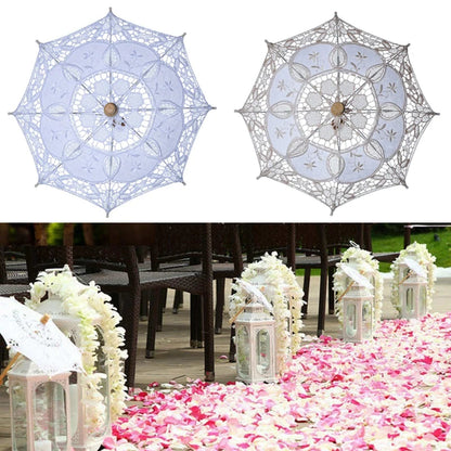 New Wedding Lace Umbrella Cotton Embroidery Bridal Umbrella White Beige Parasol Sun Umbrella For Wedding Decoration Photography