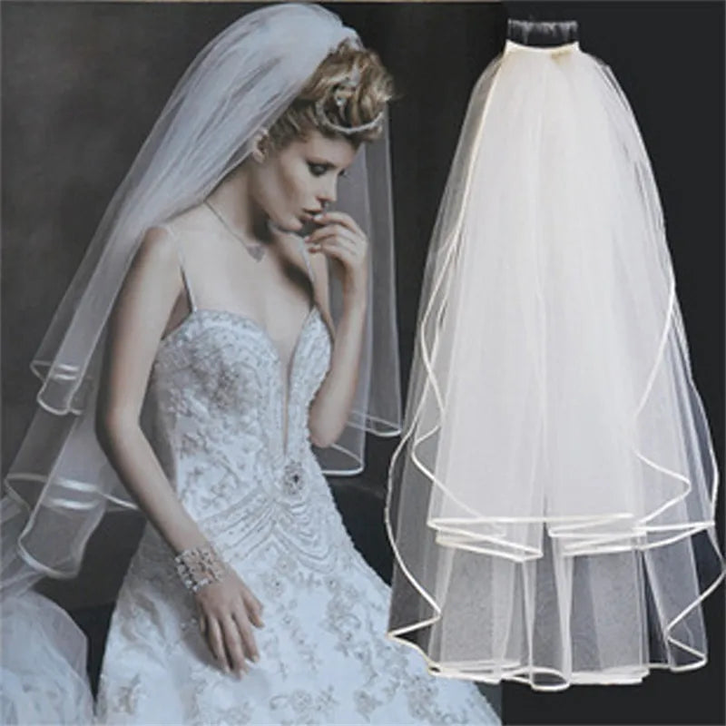 Short Simple Wedding Veil Tulle Two Layer With Comb White Ivory Bridal Veil for Bride for Marriage Wedding Accessories