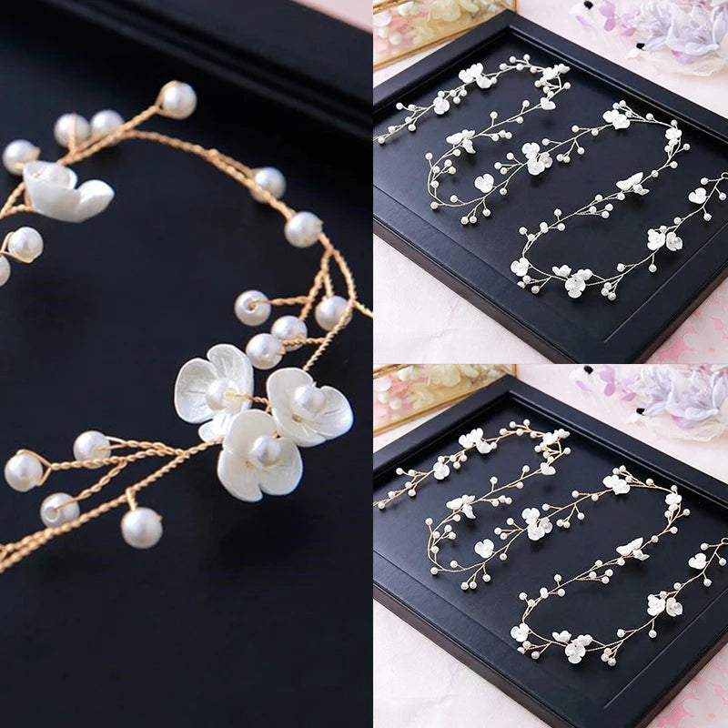 Fashion Bridal Wedding Crystal Hair Accessories Pearl Flower Headband Bride Hairband Beads Decoration Hair Comb For Women