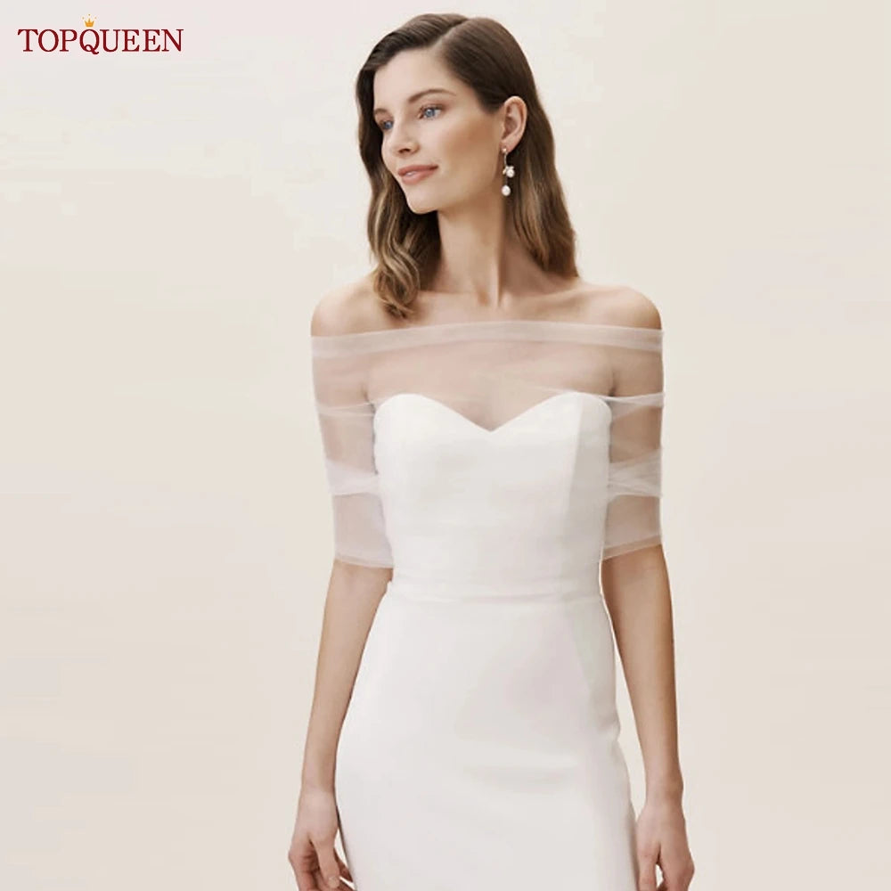 TOPQUEEN G73 Bachelorette Wedding Jacket for the Bride Bolero Woman Short Sleeve Bridal Top Light Cape Veil Customizable