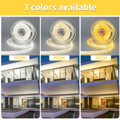 Linear Dimmable 24V 12V COB LED Strip Lights 8mm 320LEDs/M Flexible LED Tape Ribbon for Room Decor 3000K 4000K 6000K 1M 5M 10M