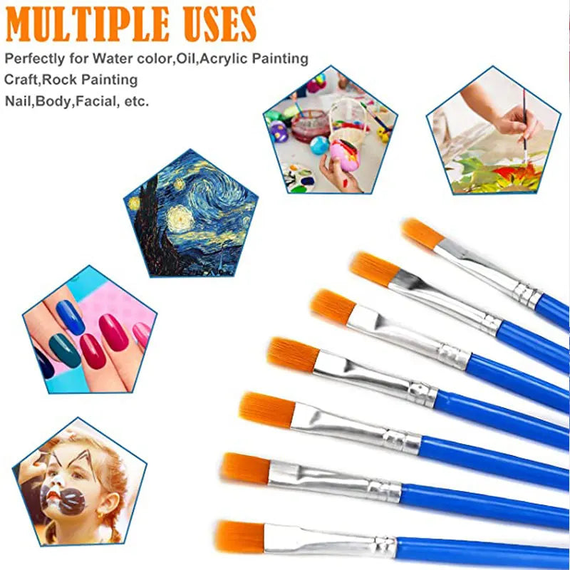 50Pcs Painting Brushes Set Art Round Flat Hair Nylon Hair Paint Brush for Oil Acrylic Watercolor Kids/Artists/Beginners/Students