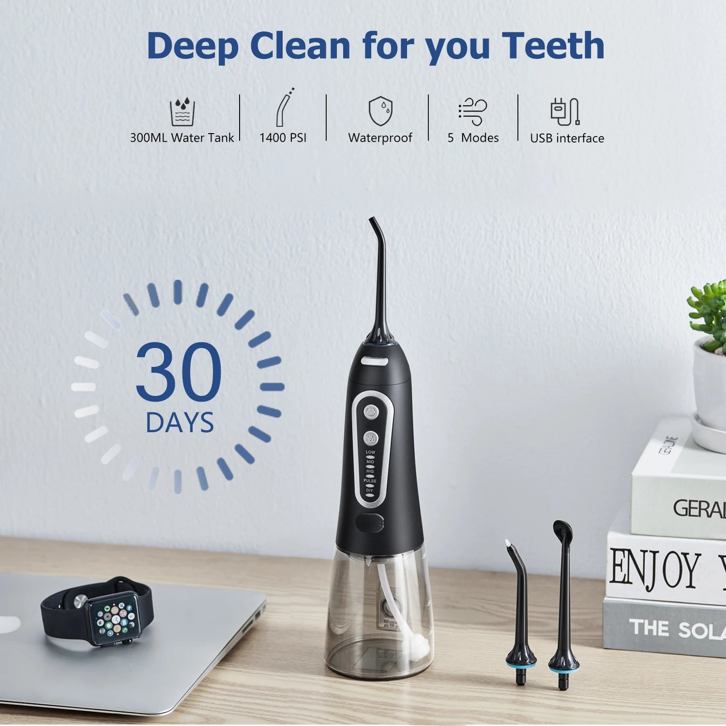 Oral Irrigator USB Rechargeable Water Flosser Portable Dental Water Jet 300ML Water Tank Waterproof Teeth Cleaner For Oral Care