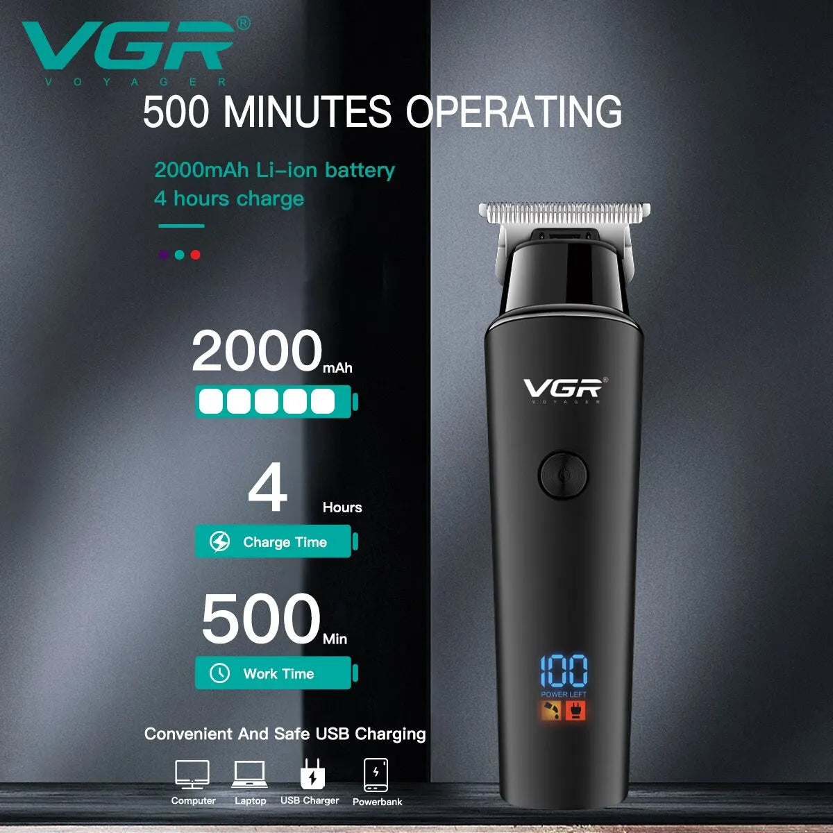 VGR Hair Trimmer Professional Electric Trimmers Cordless Hair Clipper Rechargeable LED Display V 937