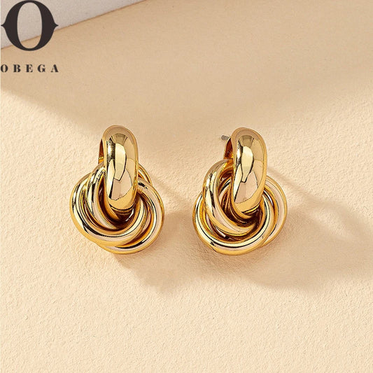 Obega Gold SIlver Color Knot Hoop Earring For Women Shiny Plating Trendy Earring Stud Cute Daily Wear Jewelry