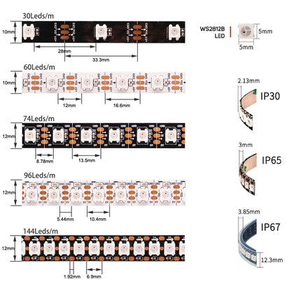 DC5V WS2812B Individually Addressable 5050 RGB Led Strip WS2812 Smart Pixels Led Light Black White PCB Waterproof IP30/65/67