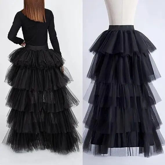 Women's High Low Maxi Tutu Skirts Elastic Waist Jupon Tulle Layered Fluffy Princess Special Occasion Wedding Party Skirt