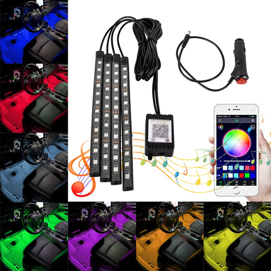 Neon 48 72 LED Car Interior Ambient Foot Light with USB Wireless Remote Music App Control Auto RGB Atmosphere Decorative Lamps