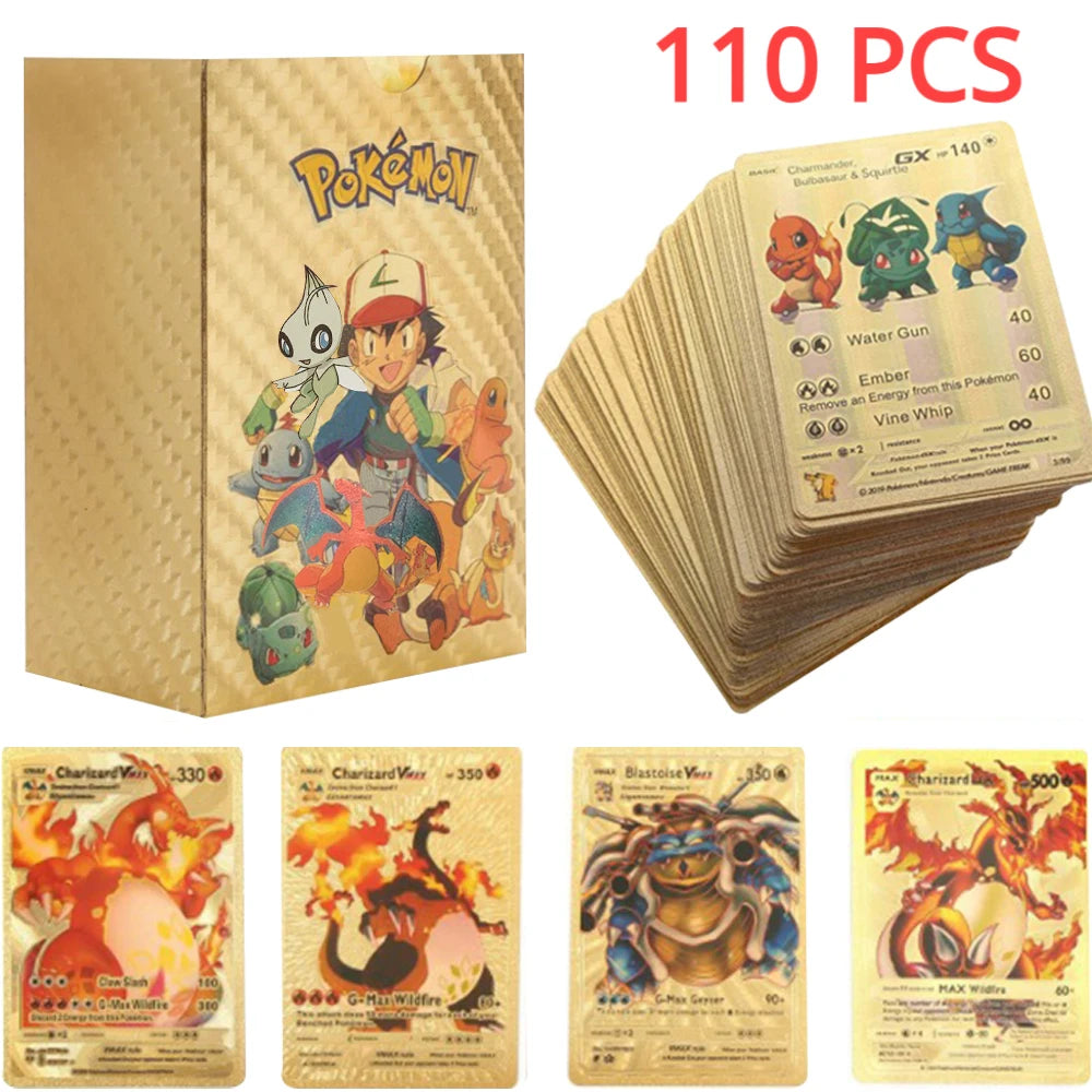 11-110pcs Pokemon Cards Pikachu Gold Silver Black Vmax GX Vstar English Spanish French German Collection Battle Card Toys Gifts