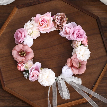 3 Design Artificial Flower Wreath Bride Women Flower Crown Hair Band Wedding Floral Headband Garland Ribbon Girl Hair Accessorie