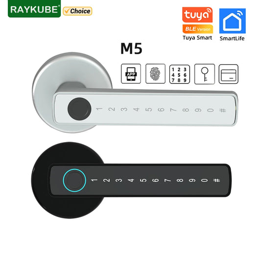 RAYKUBE M5 Tuya BLE Fingerprint Door Lock Digital Electronic Lock with Password/Key/IC Card/ Smartlife/ Tuya APP Unlock