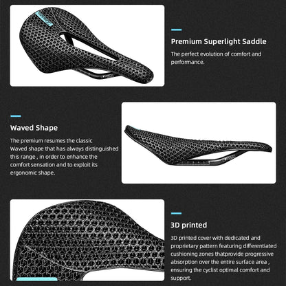 RYET 3D Printed Bike Carbon Saddle 140mm 143mm Super Light Road MTB Racing Saddles Bicycle Seat Cushion Cycling Seating Parts