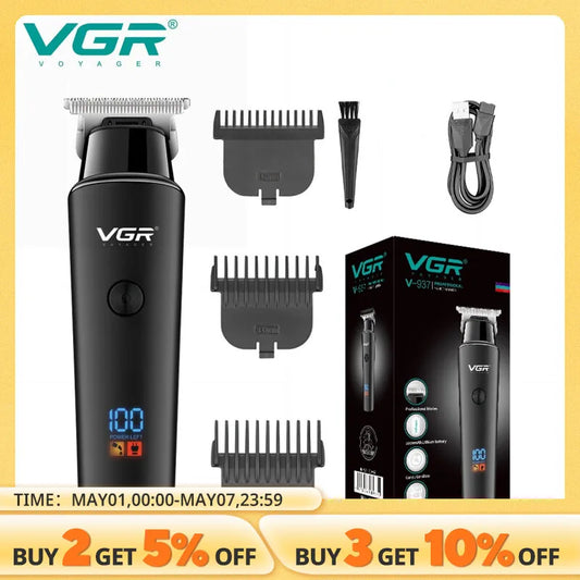 VGR Hair Trimmer Professional Electric Trimmers Cordless Hair Clipper Rechargeable LED Display V 937