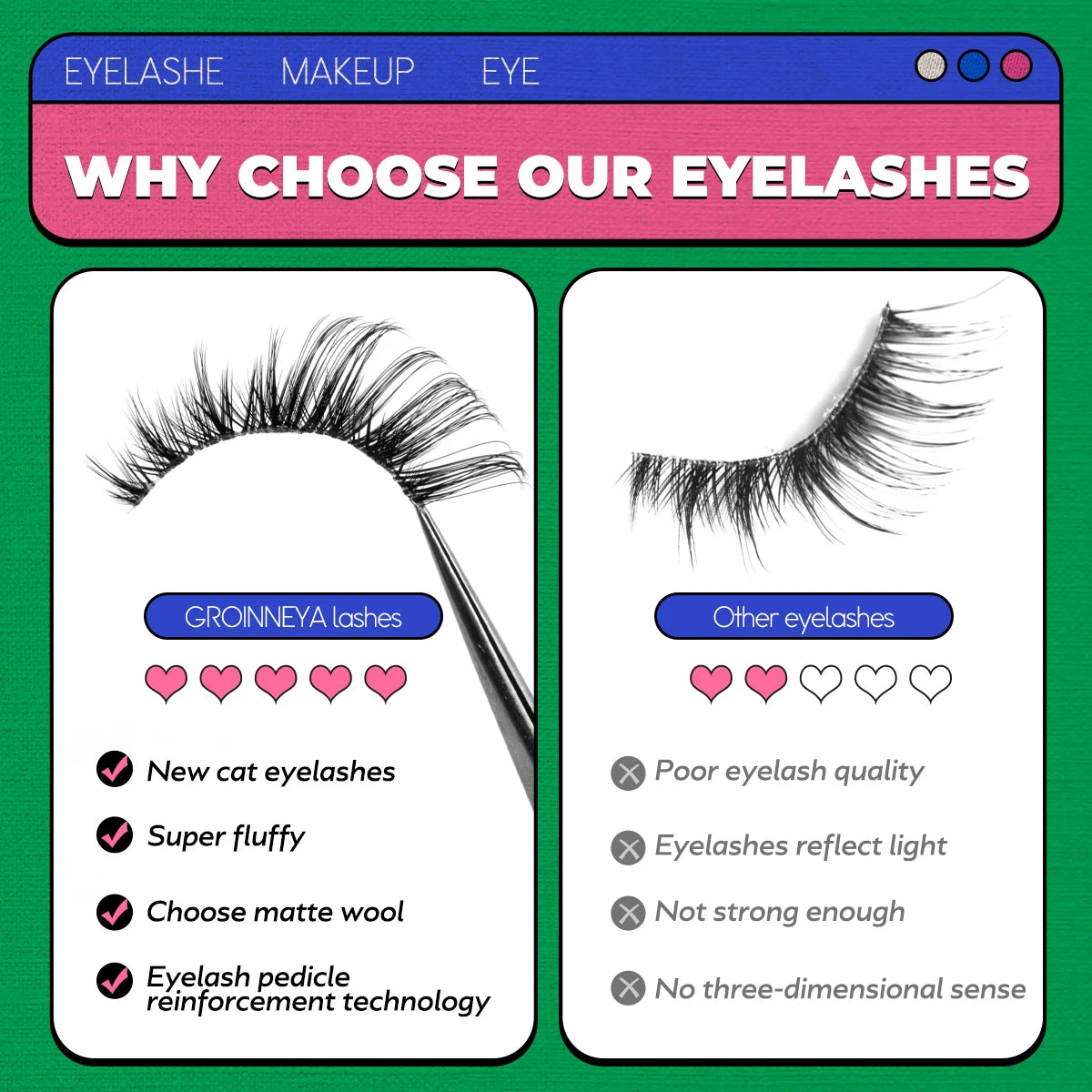 GROINNEYA 5 pairs Cat Eye Lashes Faux Mink Eyelashes Clear Band Lashes Natural Look Wispy Mink Eyelashes Full Strip Lashes