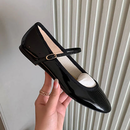 Shiny Leather Ballets Shoes Woman Belt Strap Lolita Flats Mary Janes Women Shallow Loafers Round Toe Ballerinas Brides Mocasines