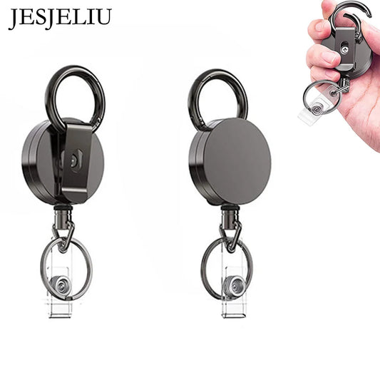 Retractable Metal Wire Keychain Pull Badge Reel ID Lanyard Name Tag Card Badge Holder Reels Recoil Chain Clips Outdoor Key Ring